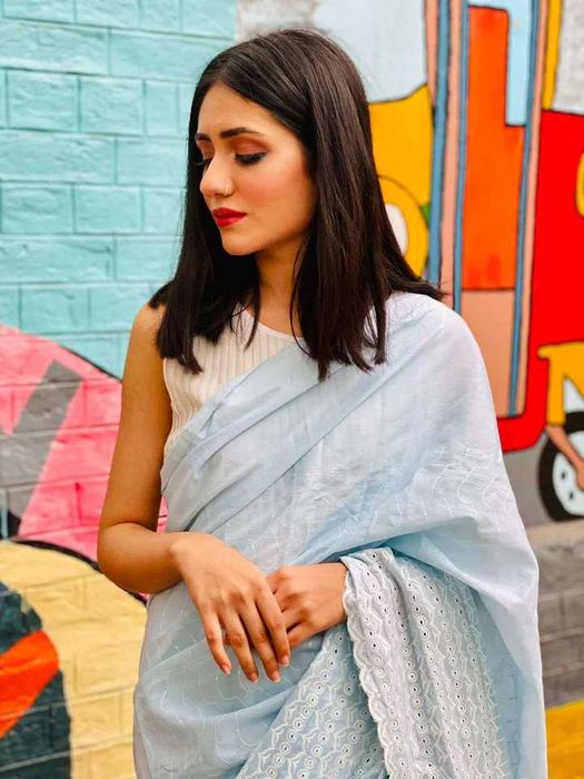 Niebieskie sari bawełna kupon materiału materiał sukienka Bollywood
