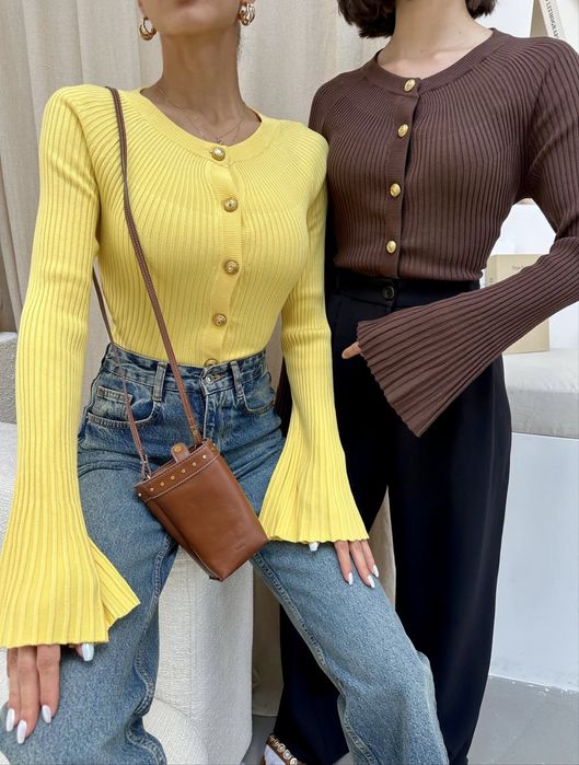 Шоколадний кардиган із золотою фурнітурою, кардиган шоко на ґудзиках