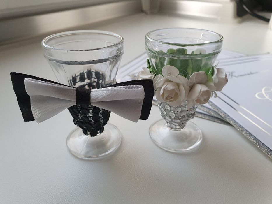 Kieliszki oszukane 15ml, niby duże a male ;) ozdobione - ślub, wesele