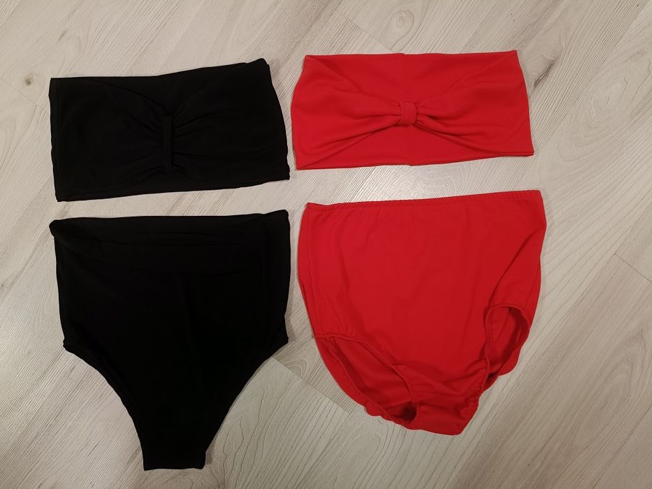 Czerwony i czarny top z majtkami na sesje ciążową