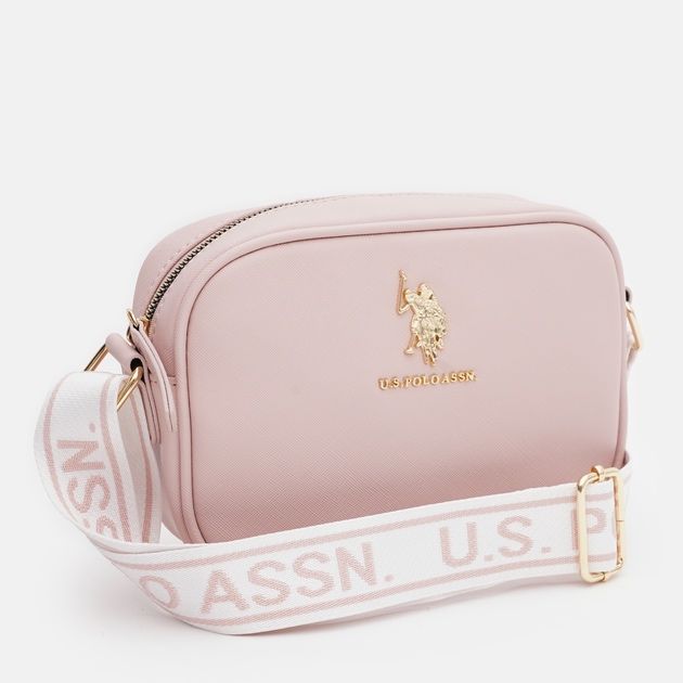 Сумка жіноча рожева кросбоді з ремінцем на плече оригінал us polo assn
