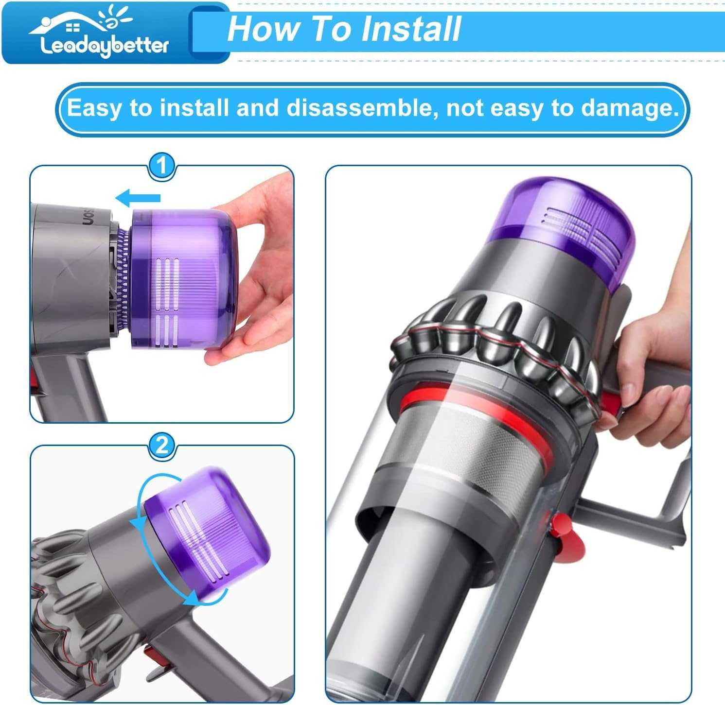 Leadaybetter 2szt filtrów do odkurzacza Dyson V11,V15 Detect