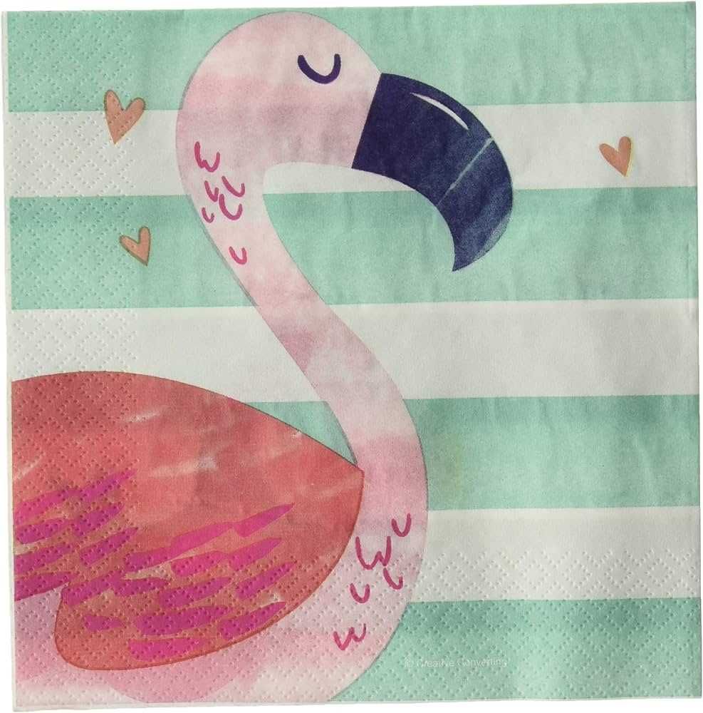 Conjunto Pratos  descartáveis e guardanapos para festa tema Flamingo