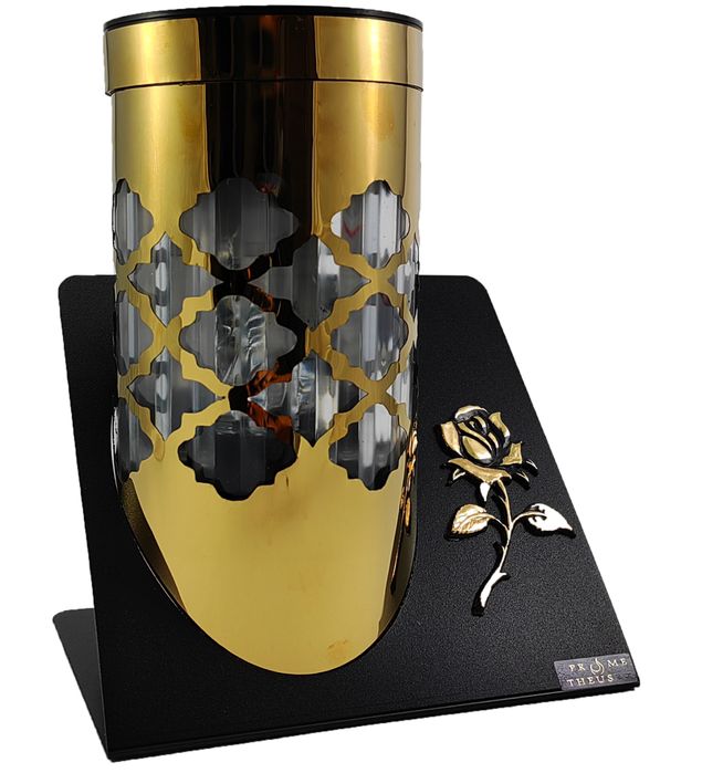Znicz solarny LED Paris LM23 złoty czarny metal płomień 23 cm