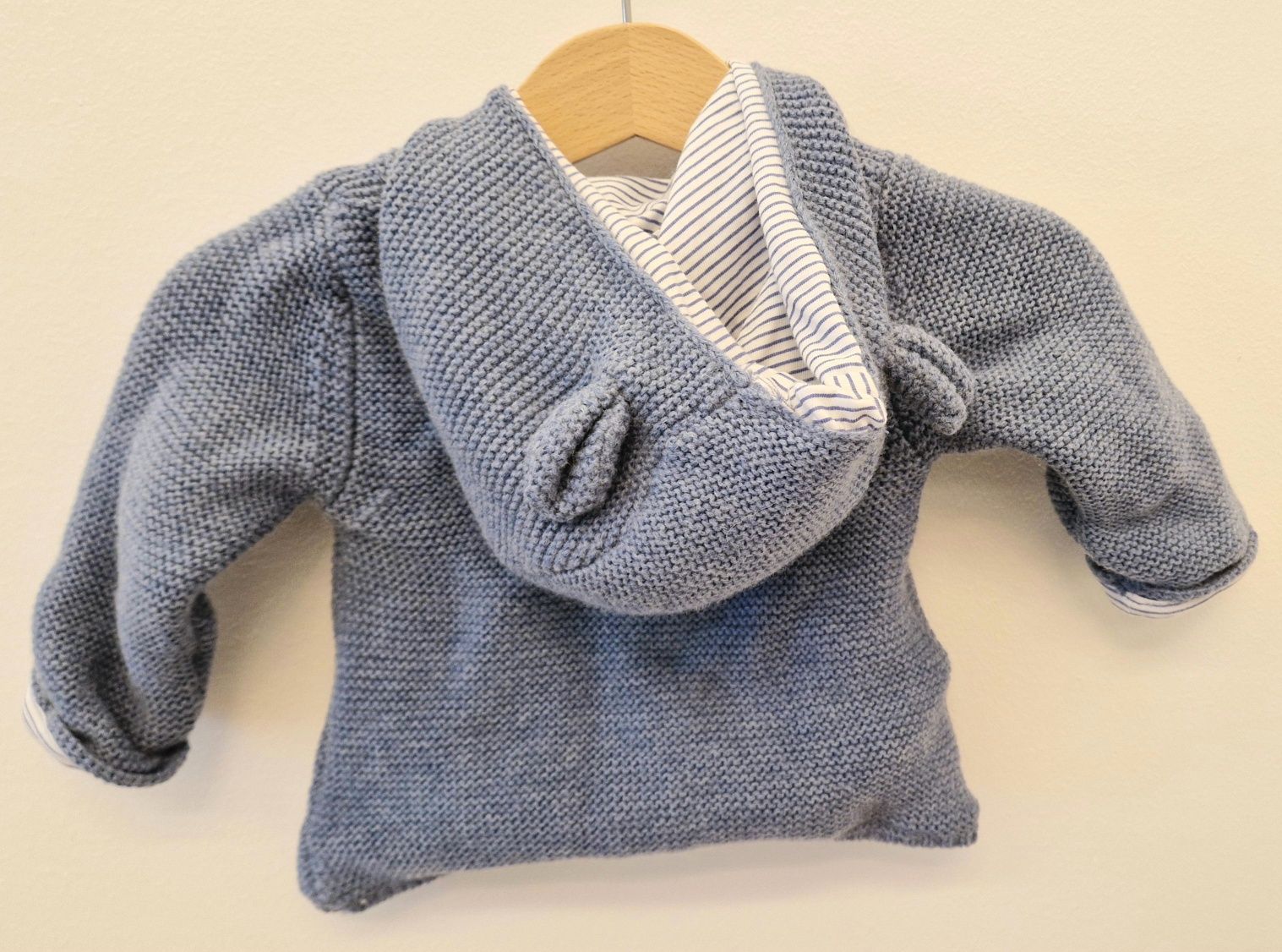 Casaco malha algodão 3/6 meses 68cm azul cinza roupa bebé