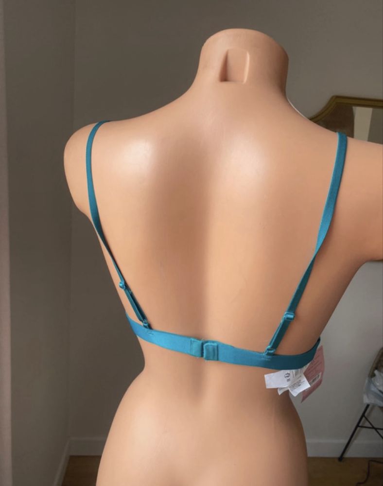hunkemoller stanik cienki top niebieski koronkowy L