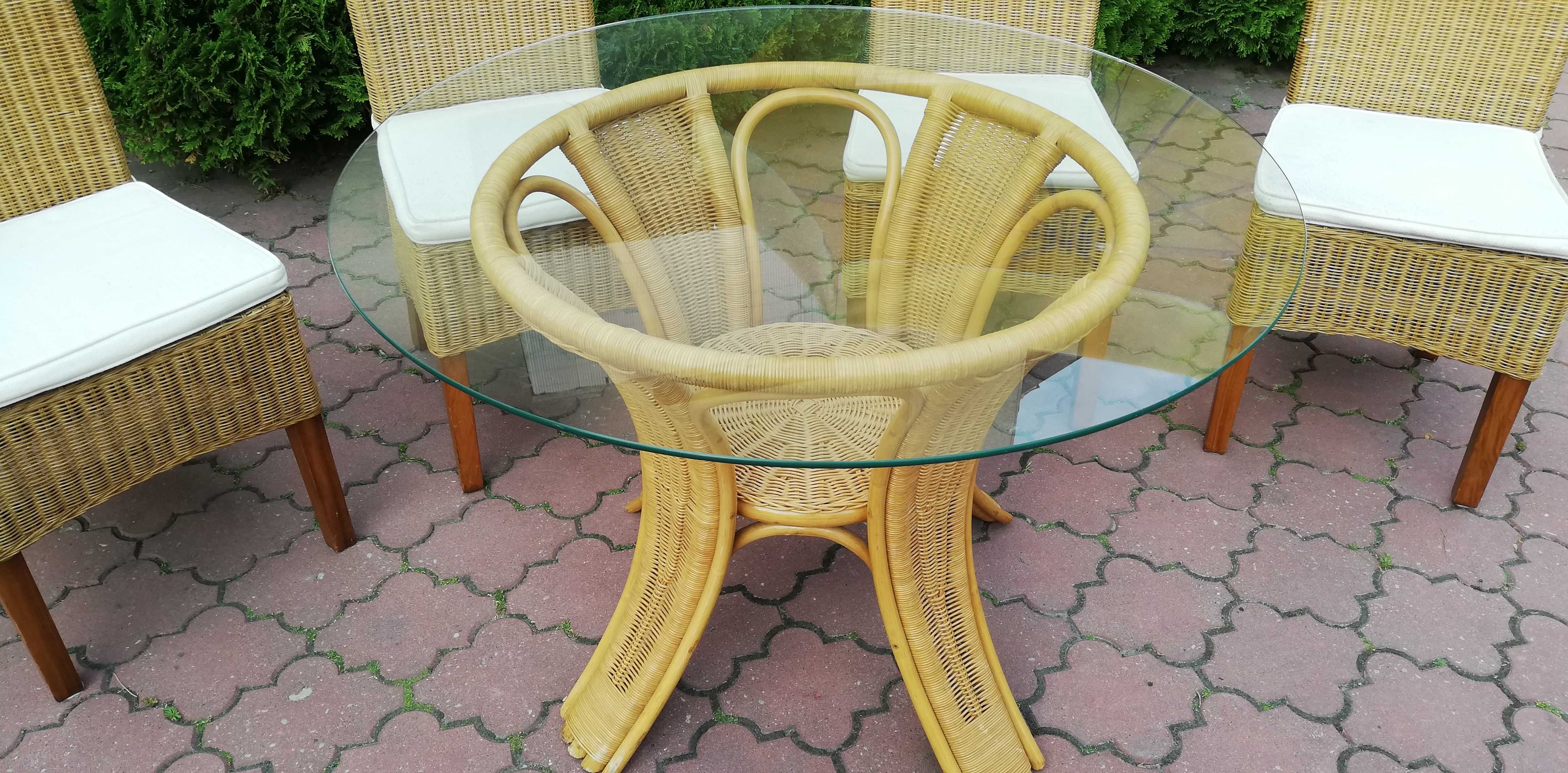Stół okrągły rattanowy oranżeria jadalnia krzesła meble ogrodowe kompl