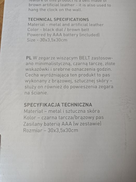 Zegar ścienny na pasku wiszący loft nowoczesny czarny Platinet belt