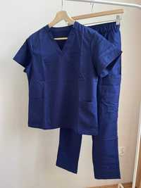 Granatowa odzież medyczna, komplety medyczne, uniformy scrubs XS S M L