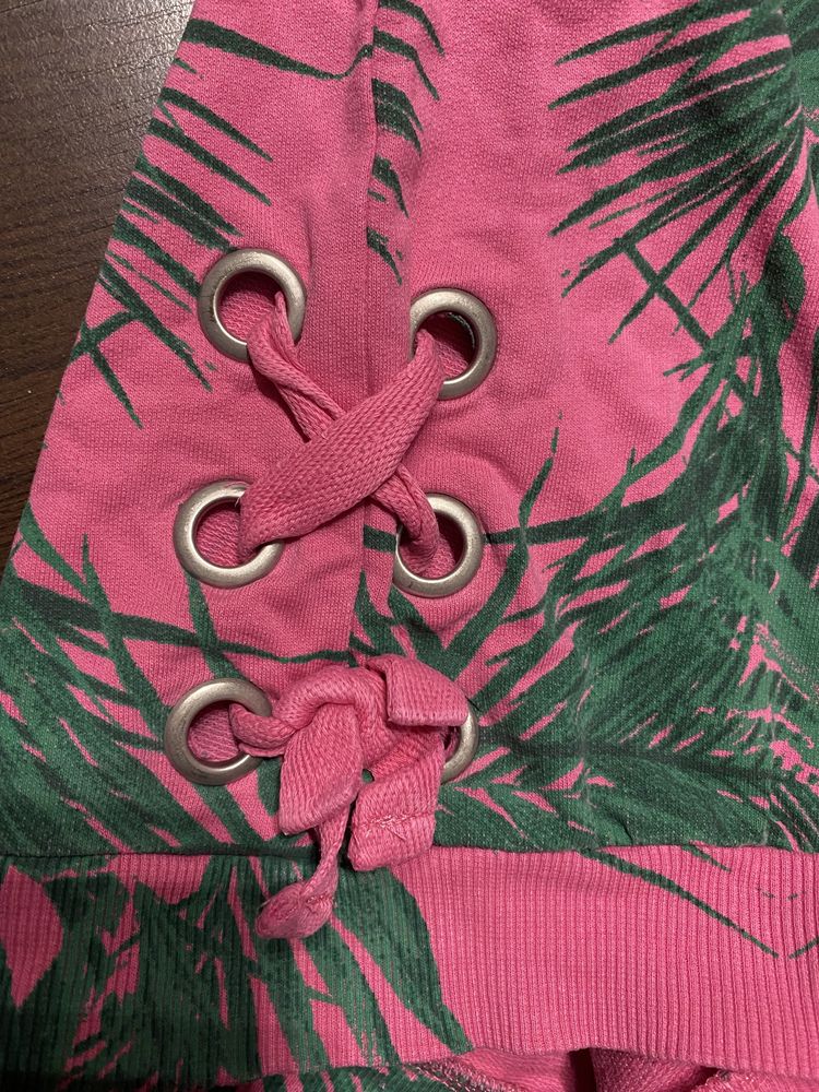 Bluza  146/152 różowa zieleń liście palmy print dziewczęca kolorowa