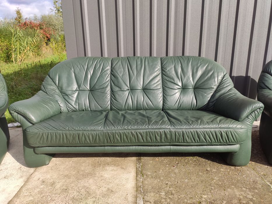Sofa skórzana 3-osobowa+2 fotele+pufa- skóra naturalna! Okazja
