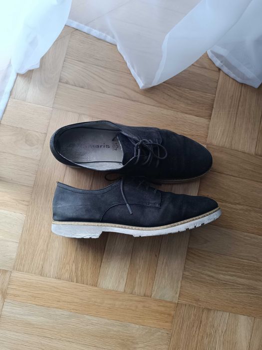 Zamszowe buty skórzane Tamaris 41 granatowe