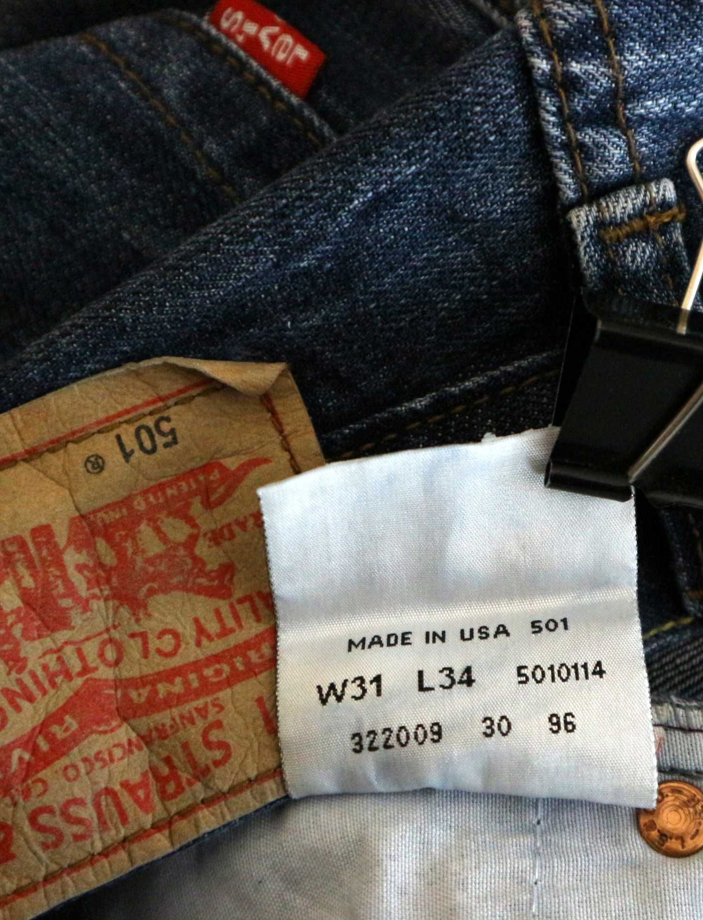 Levis 501 spodnie jeansy W31 L34 pas 2 x 39 cm