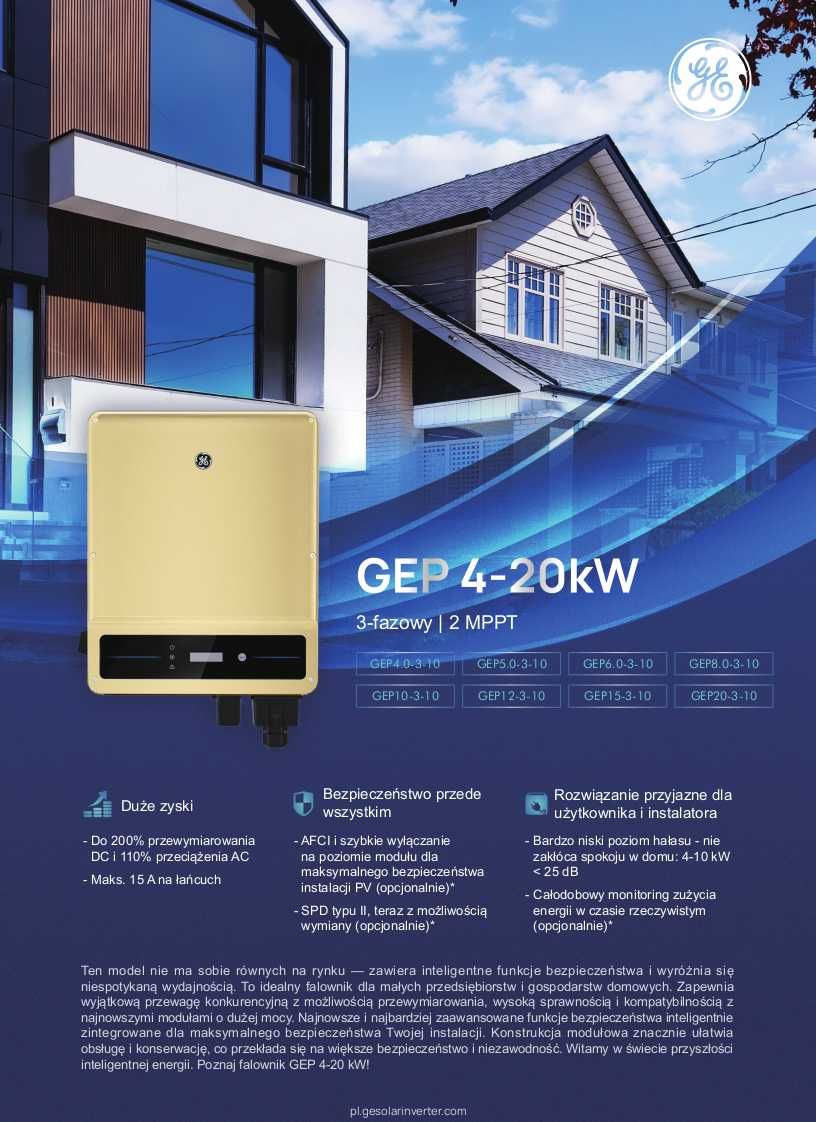 Falownik General Electric lic. GoodWe 8kW, on-grid, 3-fazy, 2MPPT,WiFi