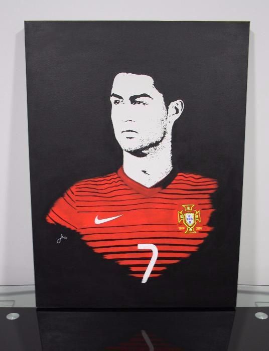 Tela / Quadro GRANDE pintado à mão - Cristiano Ronaldo- P. Grátis