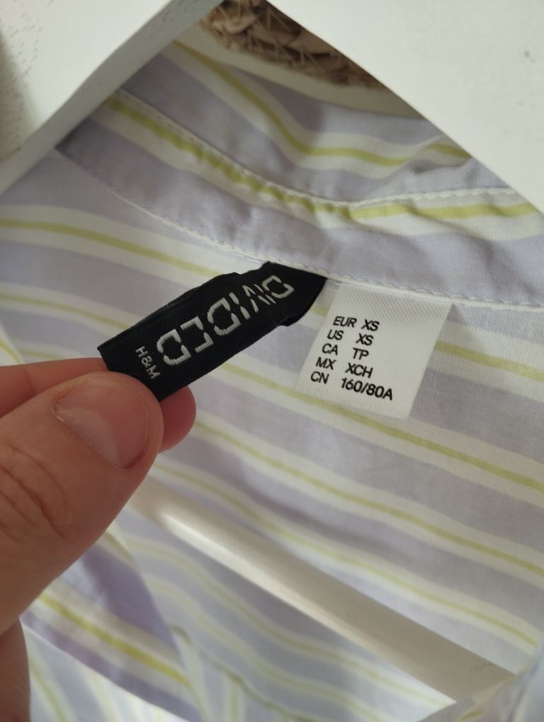 Wiosenna koszula w paski, lila, biała, limonka,  100% bawełna r.XS/S H