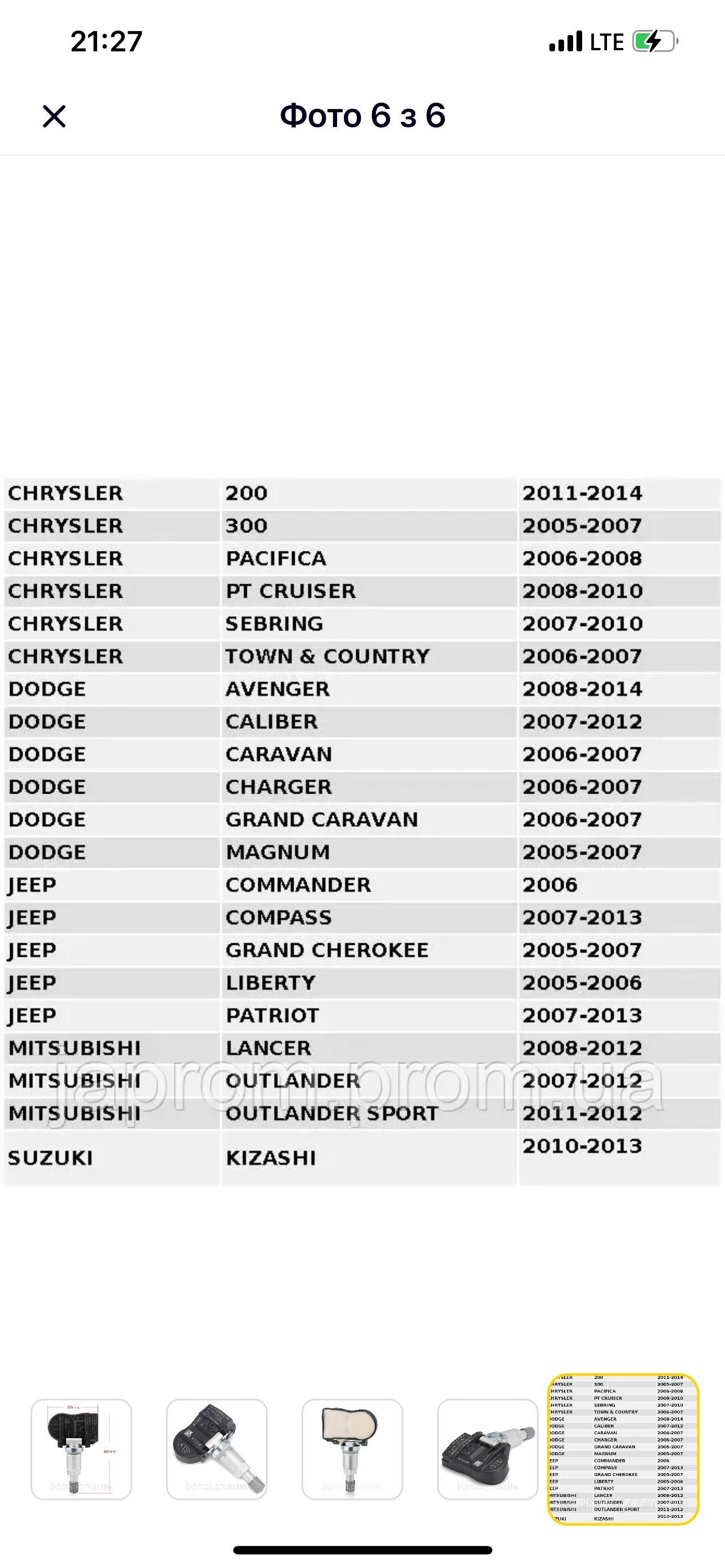 Датчик тиску шин TPMS 315 MHz USA Mitsubishi Outlander III 4250C276