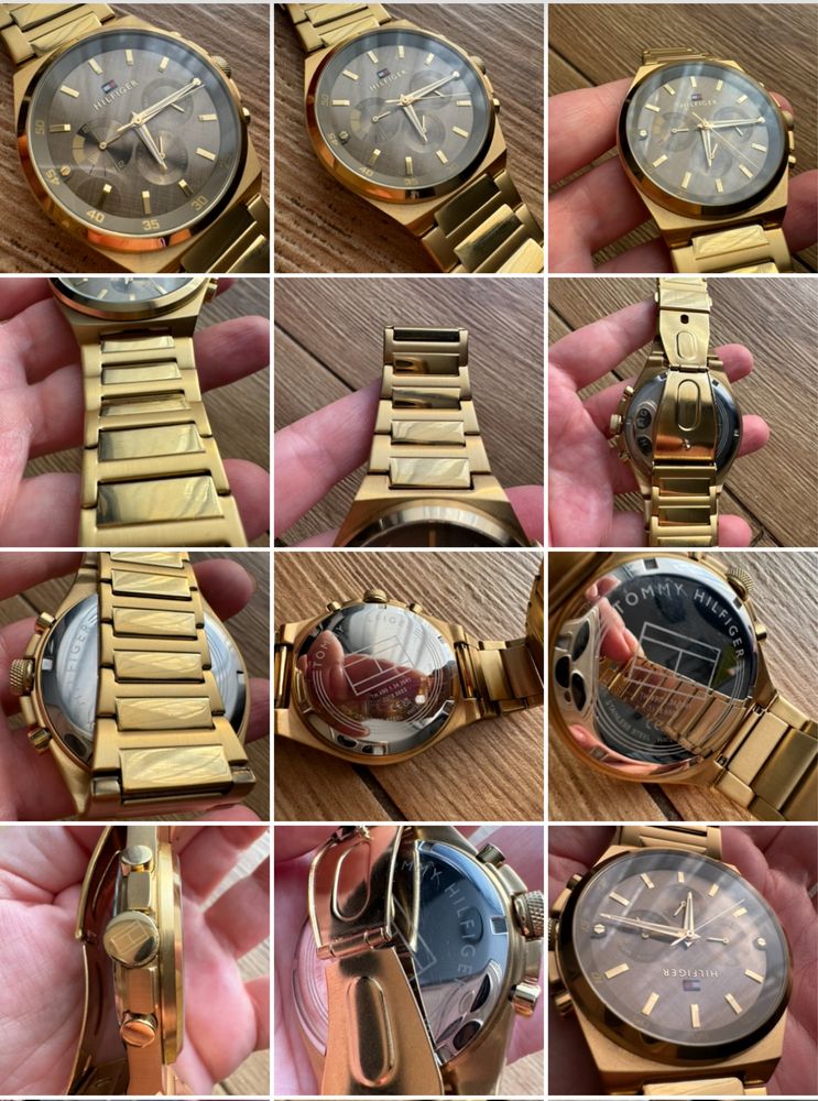 Zegarek analogowy Tommy Hilfiger oryginalny, złoty męski kwarcowy