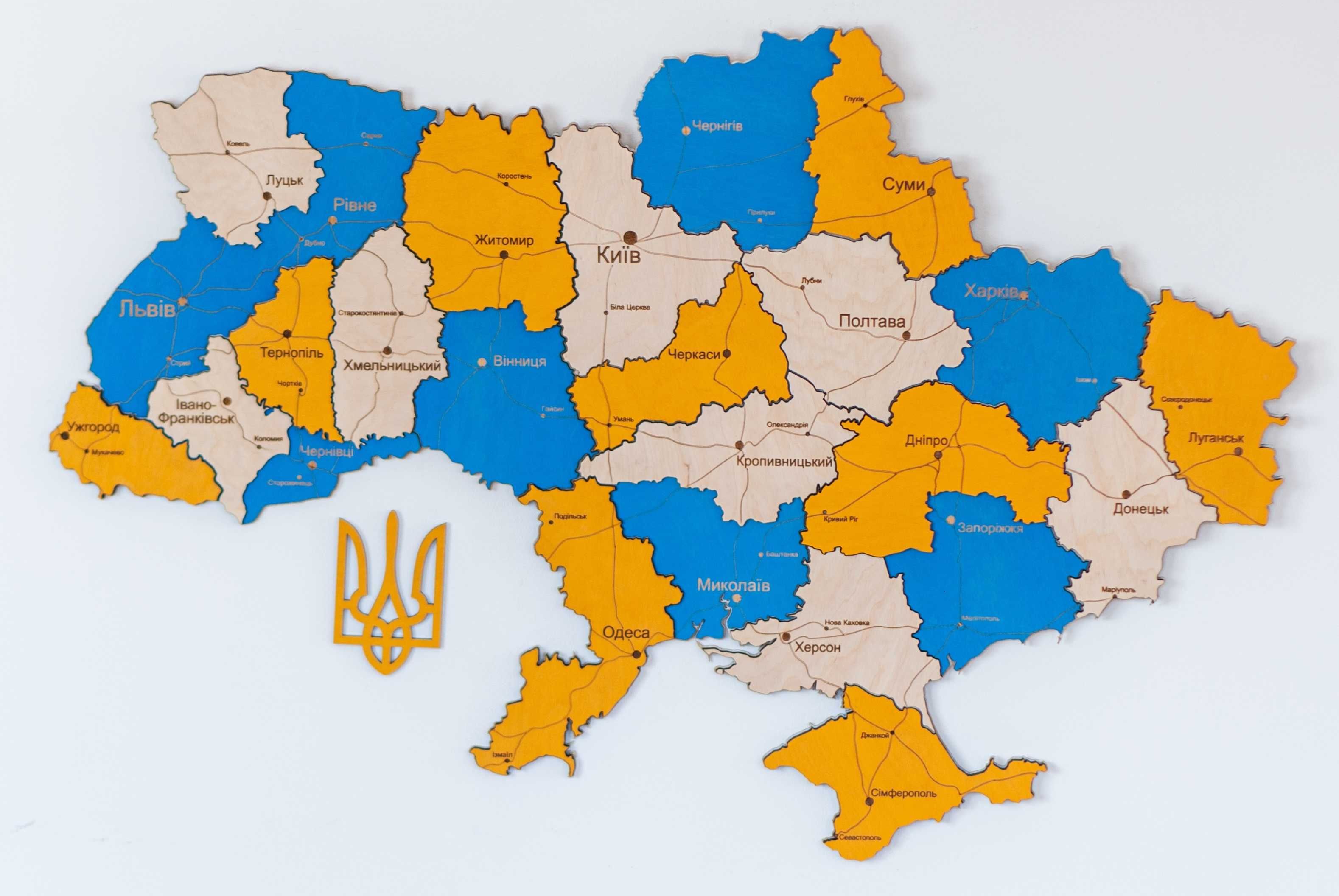 Деревянная карта Украины 3D многослойная - Дерев'яна карта України