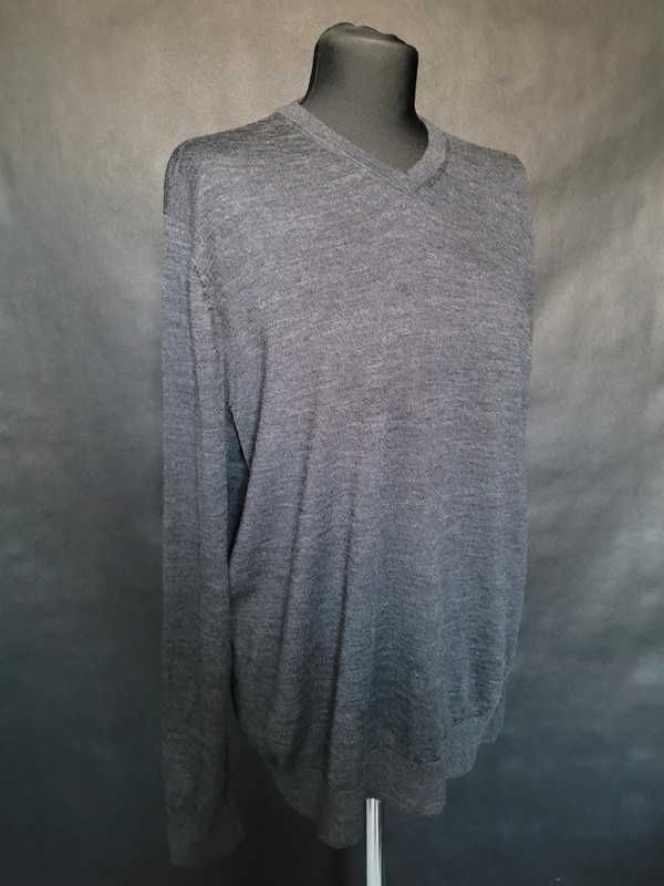 ciemny szary melanżowy męski sweter wełniany 100% merino wool H&M XL