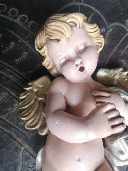 anjo grande de parede antigo em gesso , ler anuncio