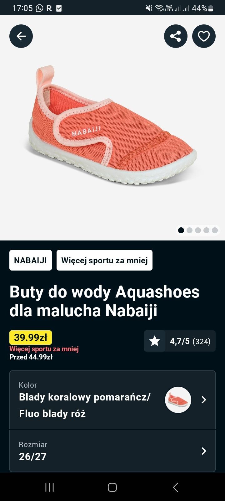 Buty do wody aquashoes dla malucha nabaiji Rozmiar 26/27