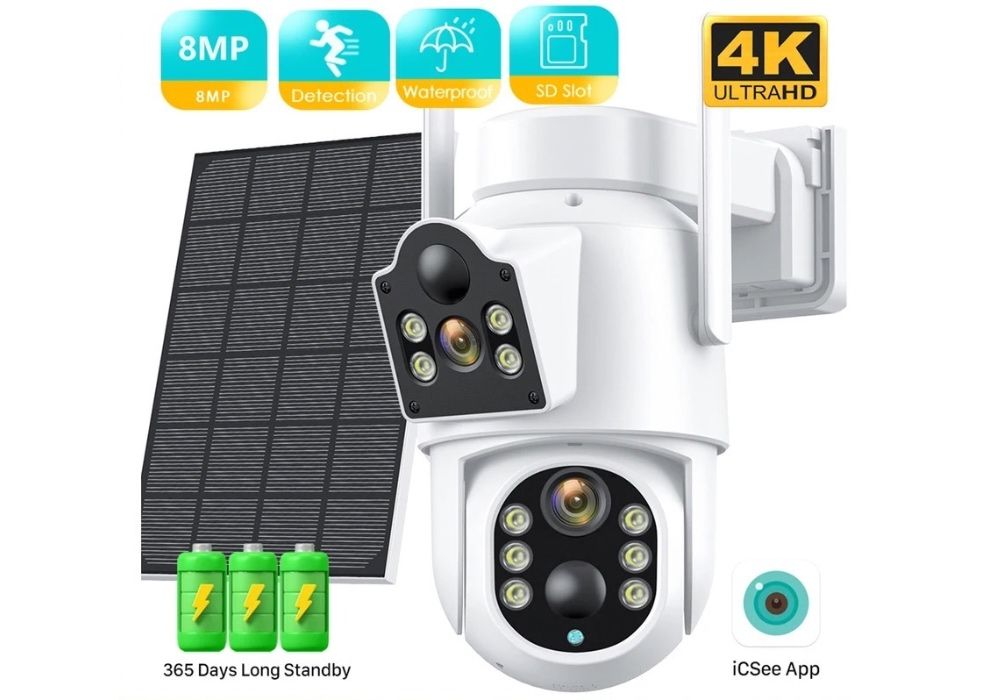 BESDER 8МП автономная WiFi камера с аккумулятором и панелью. ICSee