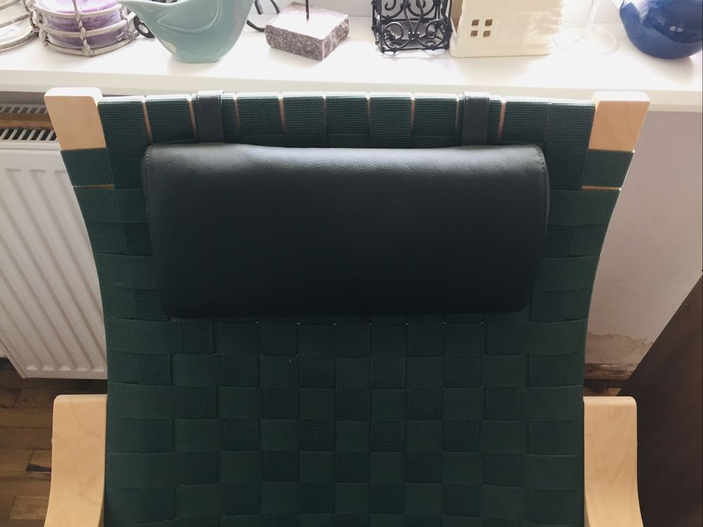 Fotel zielony designerski - limitowana kolekcja IKEA Plecionka + skóra