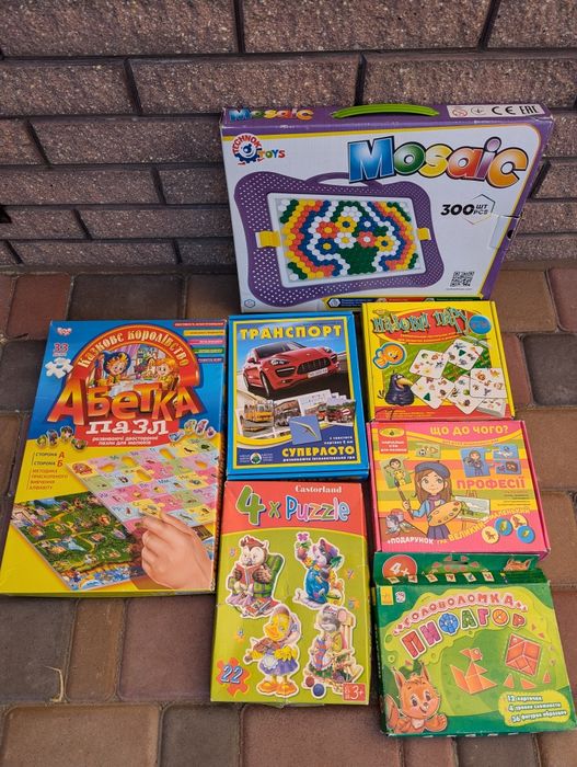 Ігри, мозаїка, абетка, пазли, транспорт, Піфагор для діток