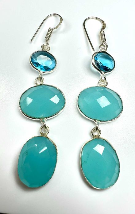 Kolczyki z kamieniami naturalnymi niebieski chalcedon topaz Próba 925