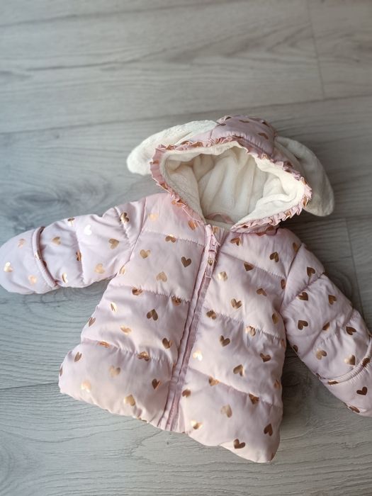Kurtka niemowlęca ocieplana zimowa dla dziewczynki z rękawiczkami
