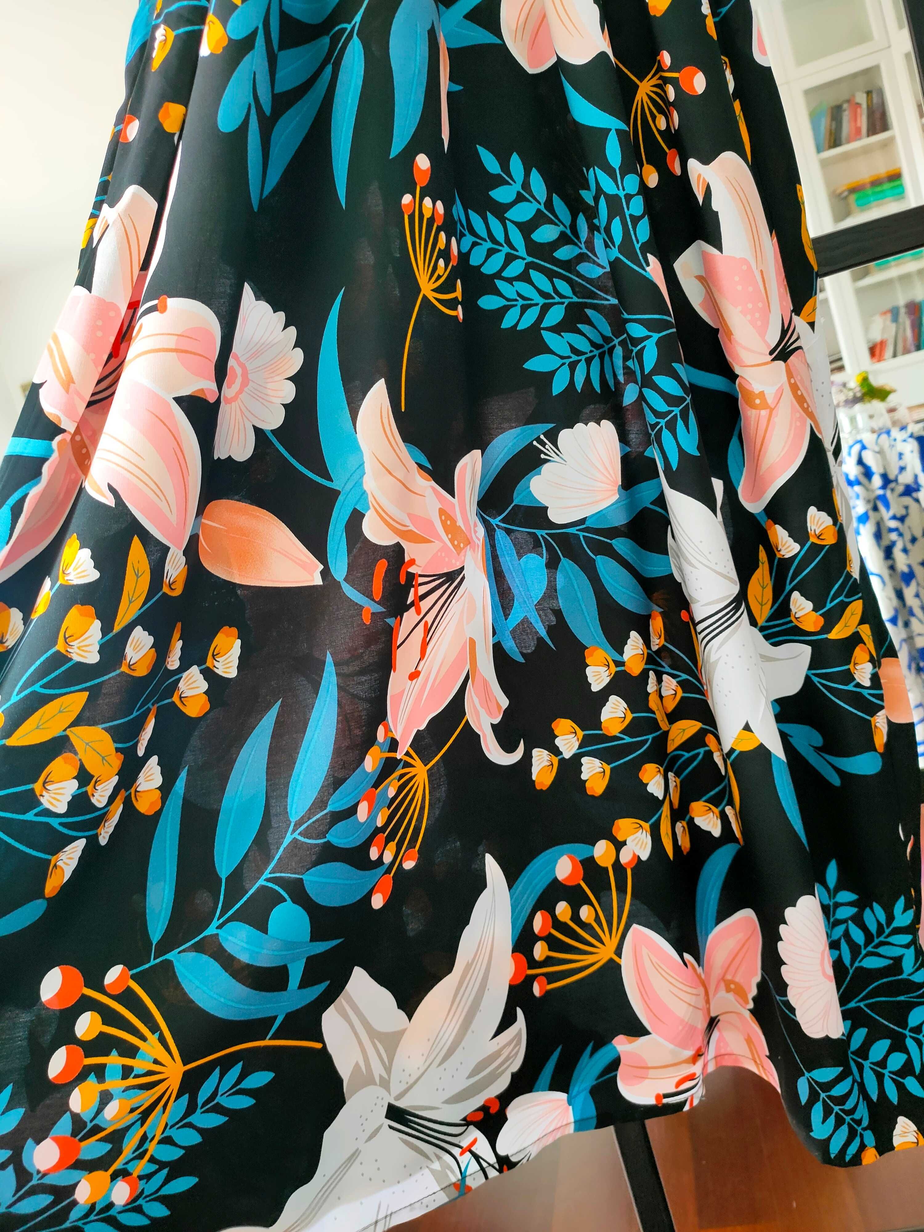 Mega sukienka na lato midi maxi kwiaty lilie L / XL
