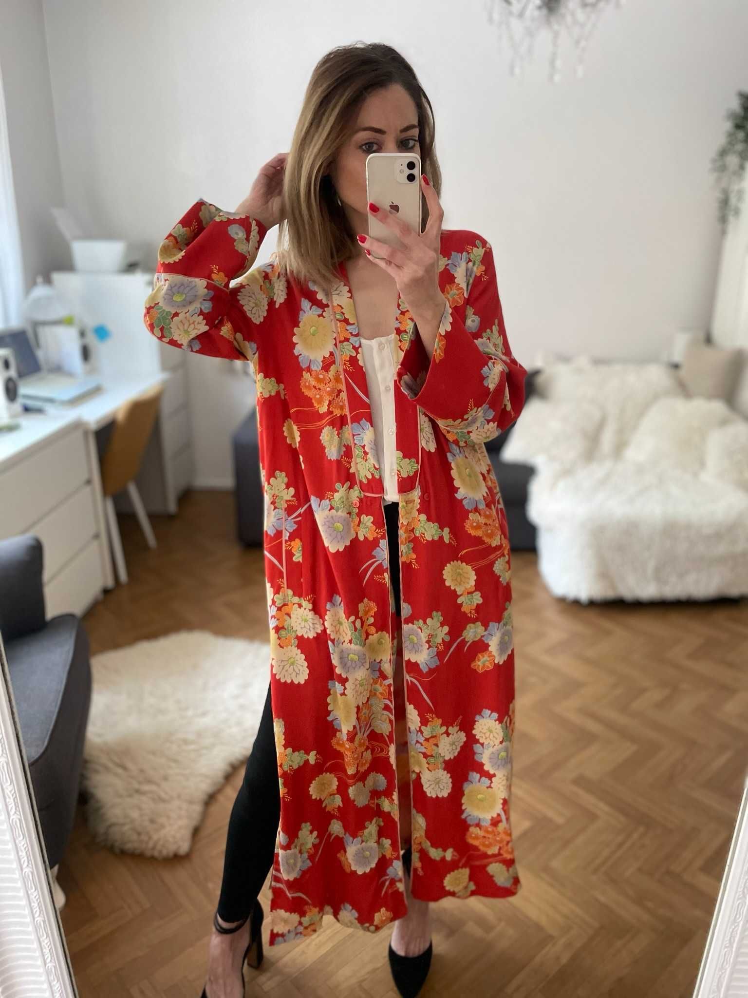 ZARA trf kimono kolorowe kwiaty boho hippie bohemian maxi nowe S M
