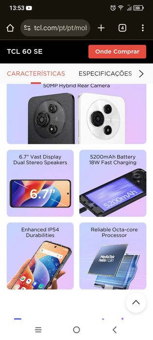 Tcl 60 se com 18 gb RAM e 512 gb memoria interna