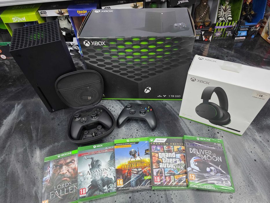 NA BOGATO Xbox Series X 1TB 2 pady Elite 2 słuchawki 5 gier Gwar 6 mc