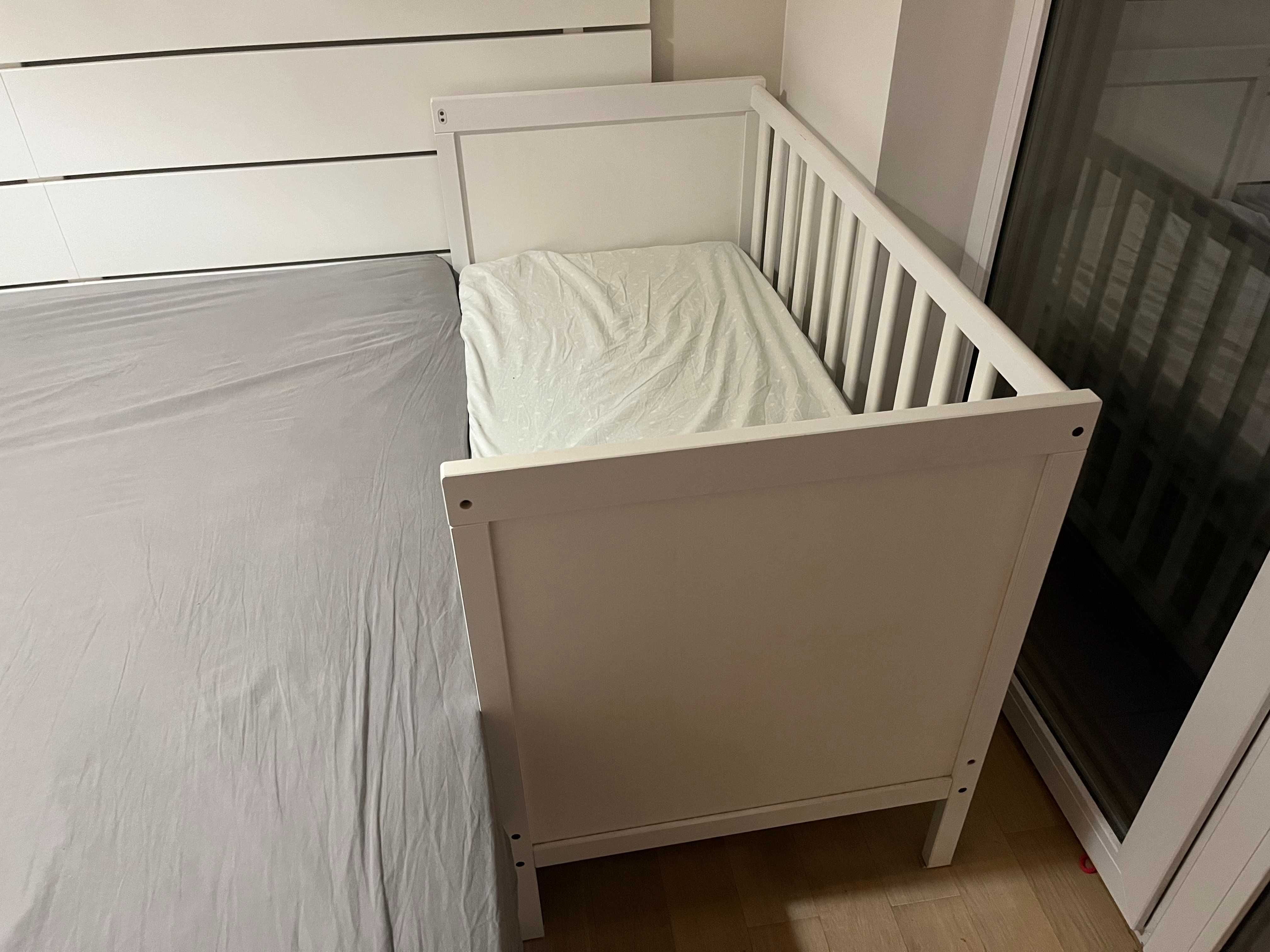 Łóżeczko 120x60 3w1 IKEA SUNDVIK: Dostawka, Regulacja, Materac