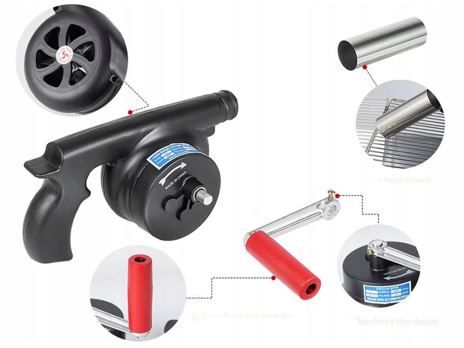 Dmuchawa ręczna rozpalania grilla ogniska pieca kominka mocna korbka