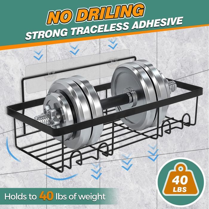 Półka Łazienkowa 4w1 pod Prysznic z Mydelniczką Samoprzylepna Czarna