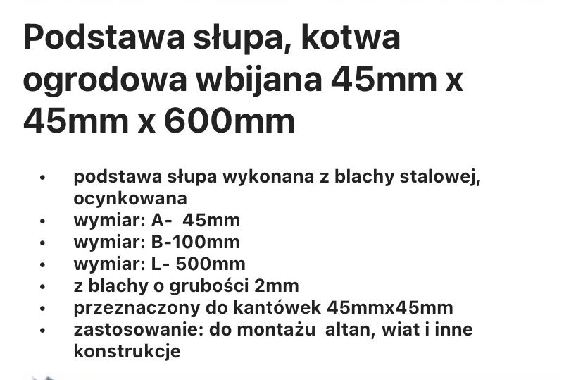Kotwa wbijana podstawa slupa