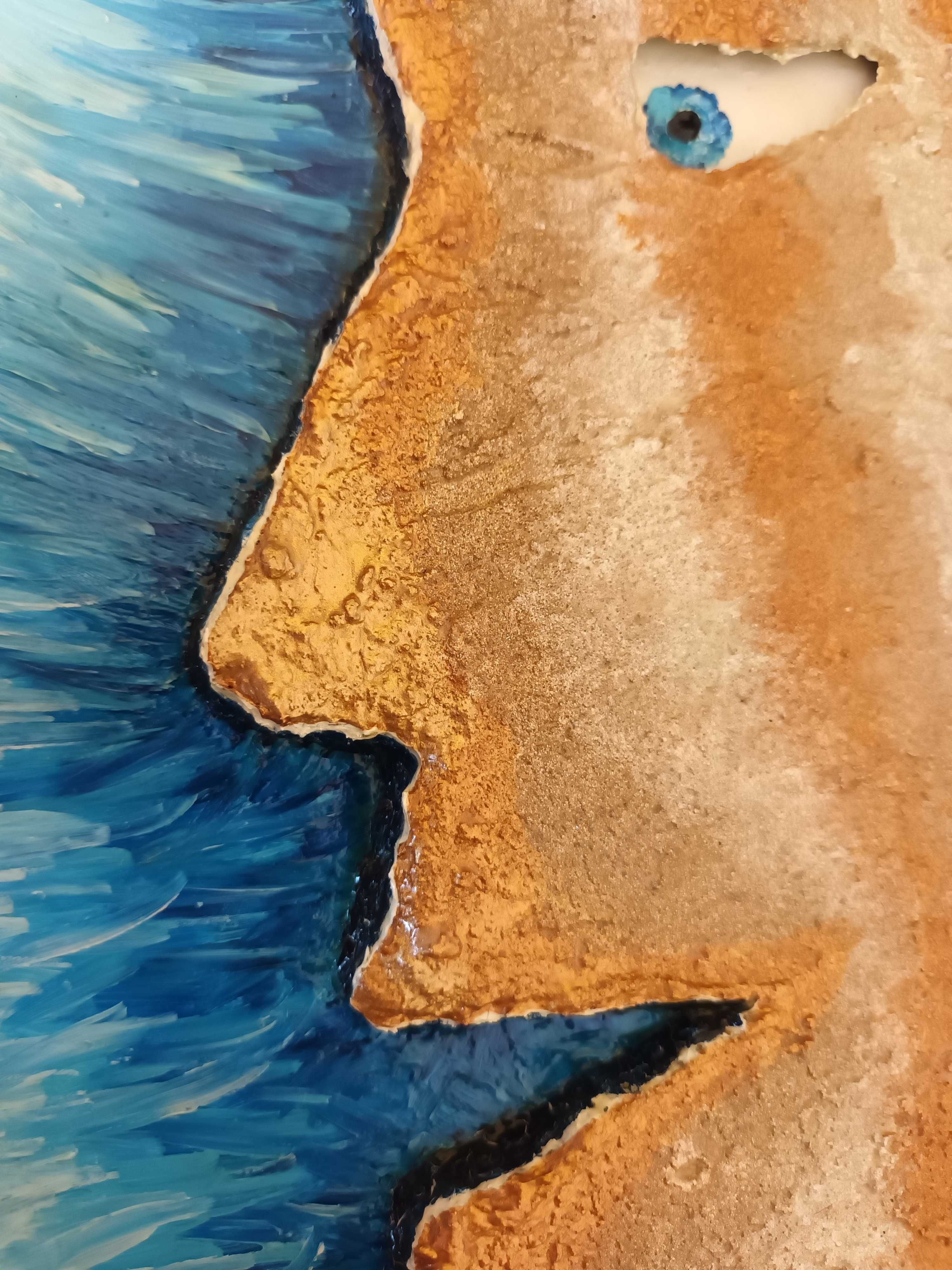 Olhando o mar: (Acrílico sobre cerâmica com 26,4 cm diâmetro)