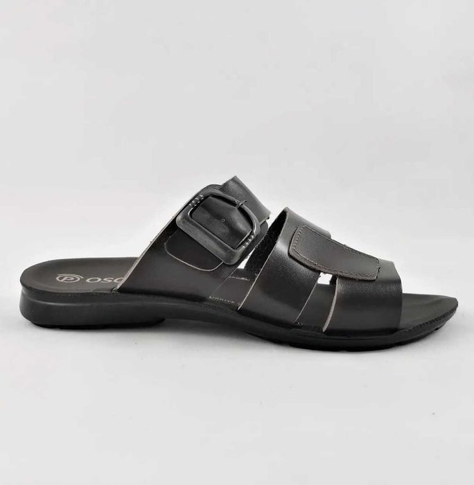 Мужские Шлёпанцы Тапочки Сланцы Чёрные Кожаные