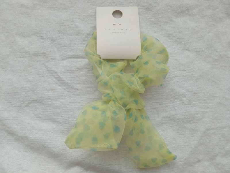 Nowa Gumka do włosów frotka Scrunchie żółta w serca Nyu Nuy
