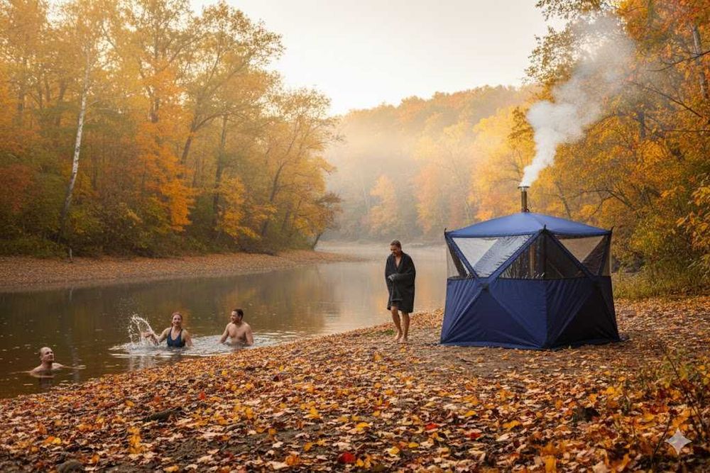 Палатка Cube Panorama для мобильной походной бани.