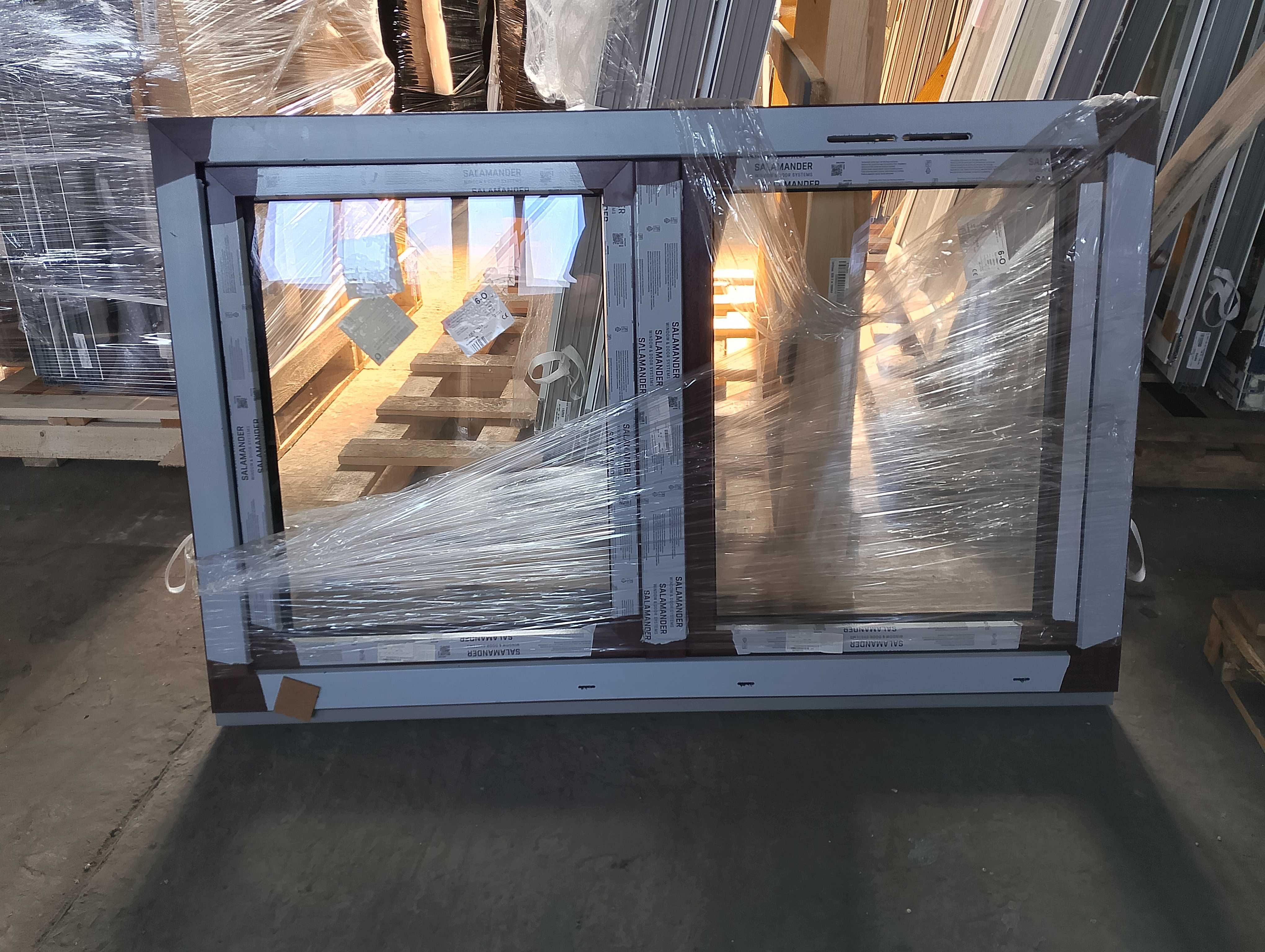 Okno PVC Salamander 82, 1600x1000mm. Machoń/białe Nowe