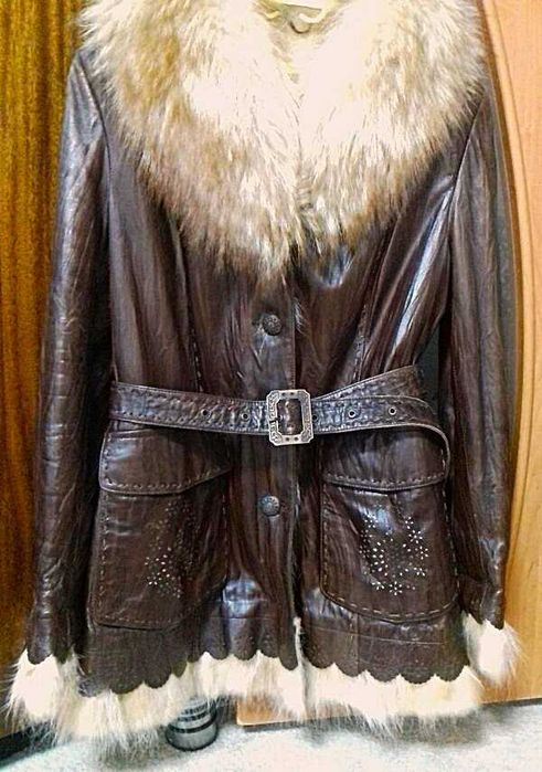 Дублянка жіноча шкіряна з натуральним хутром, нова, розмір 50-52