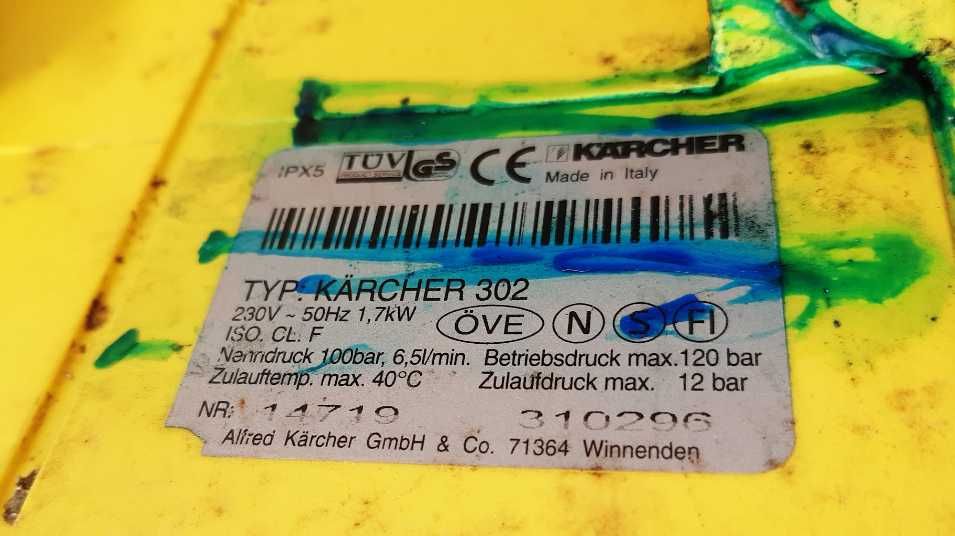 Myjka wysokociśnieniow ciśnieniowa KARCHER 302 CIEKNIE  1,7KW