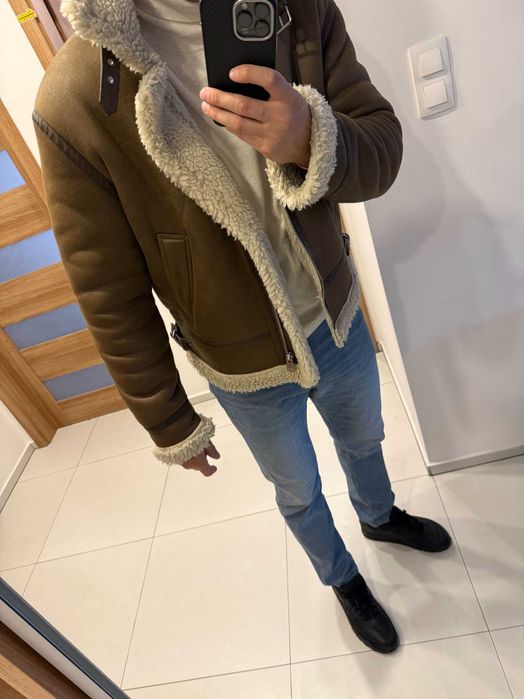 Kurtka pilotka z kożuchem- męska, brązowa ZARA