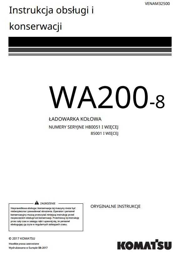 Instrukcja obsługi Komatsu WA 200 - 8 w jz. polskim