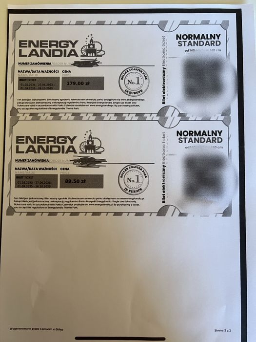 Bilety Energylandia 2 sztuki