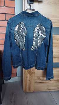 Kurtka jeansowa z cekinami skrzydła r. 42 XL